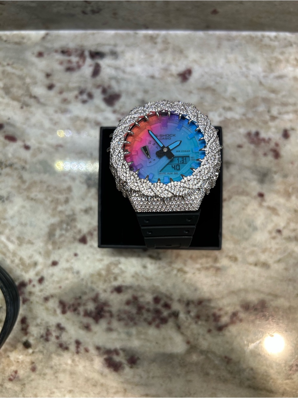 G-Shock  Rainbow Gradient Dial Watch with Crystal Pave Bezel